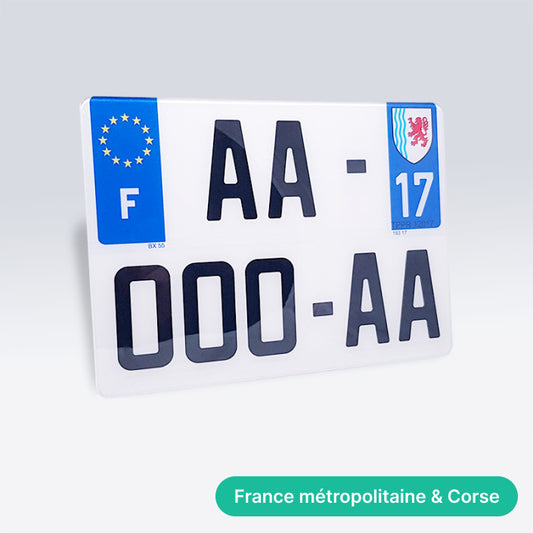 Plaque auto carrée (4x4) plexiglass SIV - France Métropolitaine & Corse